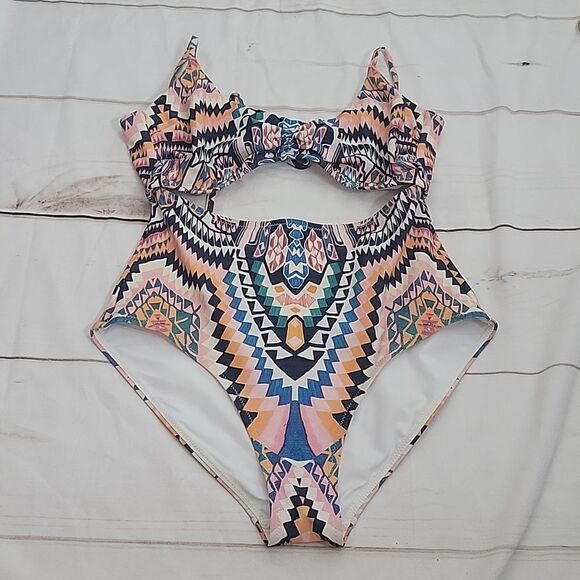 Womens Athleta Tribal Modern High Cut Monokini size XS Summer or Lake Fun in Sun - Picture 1 of 4